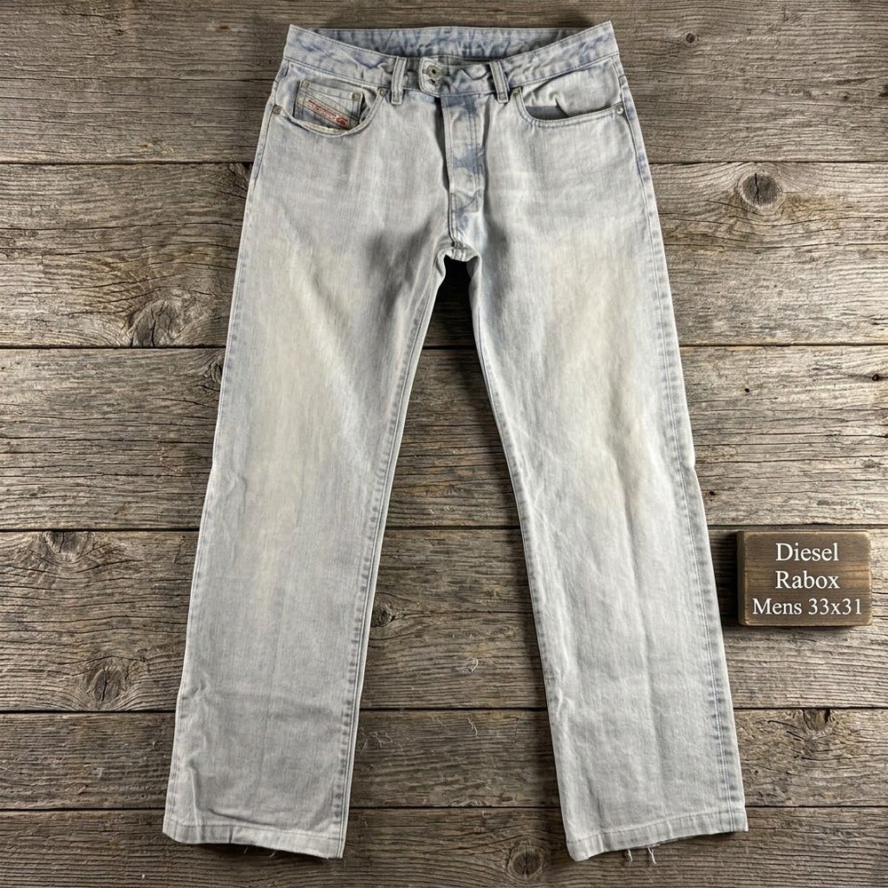 Diesel Rabox Mens Jeans 33x31 Light Wash Blue Straight Leg Made in Italy Hemmed
